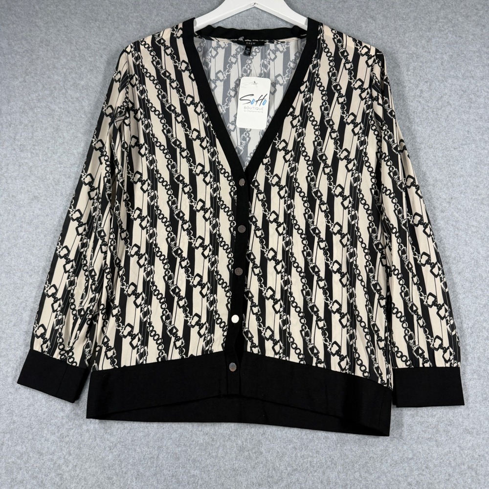 Drew Cardigan Womens XS Black Lenore Chain Print Button Front V-Neck Preppy NWT